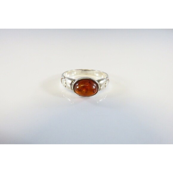 Petite Orange Amber Band Ring Sterling Stackable Ring Style Setting Sz 6.5 - Picture 1 of 6